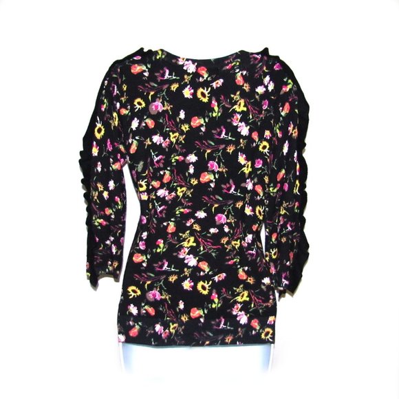 Philosophy Black Floral Sweater Ruffle Sleeve Detail Sz Small - Picture 5 of 12